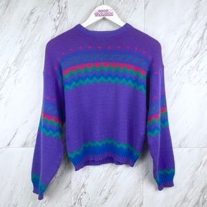 Vintage 80’s Geometric Crew Neck Knit Sweater